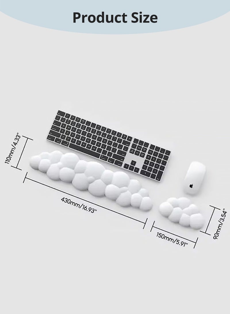 Hello Hi Cloud Keyboard Wrist Rest Set, PU Memory Foam Non-Slip Cloud Wrist Rest, Soft and Elastic, Ergonomic Keyboard Mouse Wrist Support for Typing Pain Relief, Home Office, Laptop and Computer Use - White - Image 3
